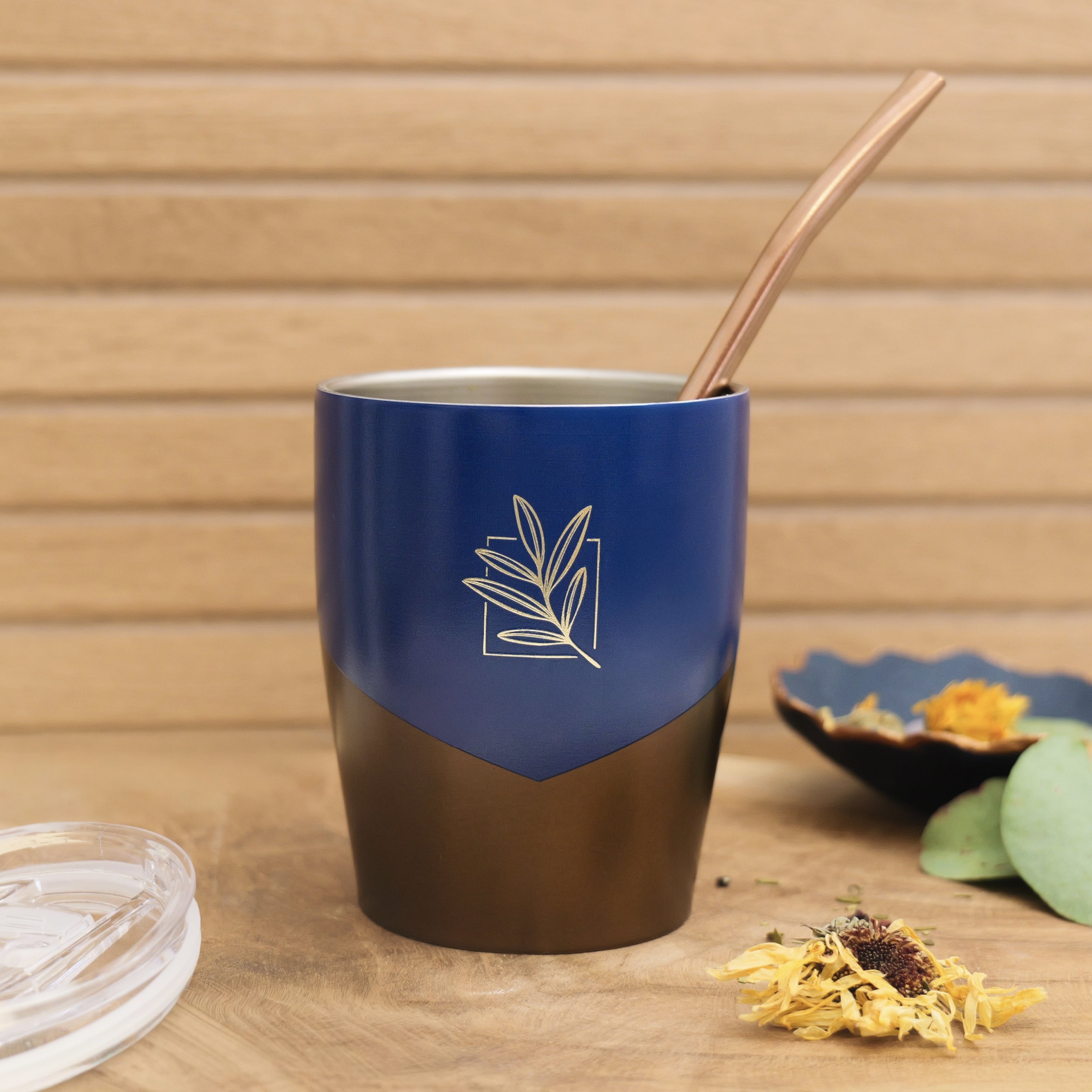 calebasse isotherme bleue et bronze en acier inoxydable format voyage à emmener partout avec vous opercule refermable - format 25 cl