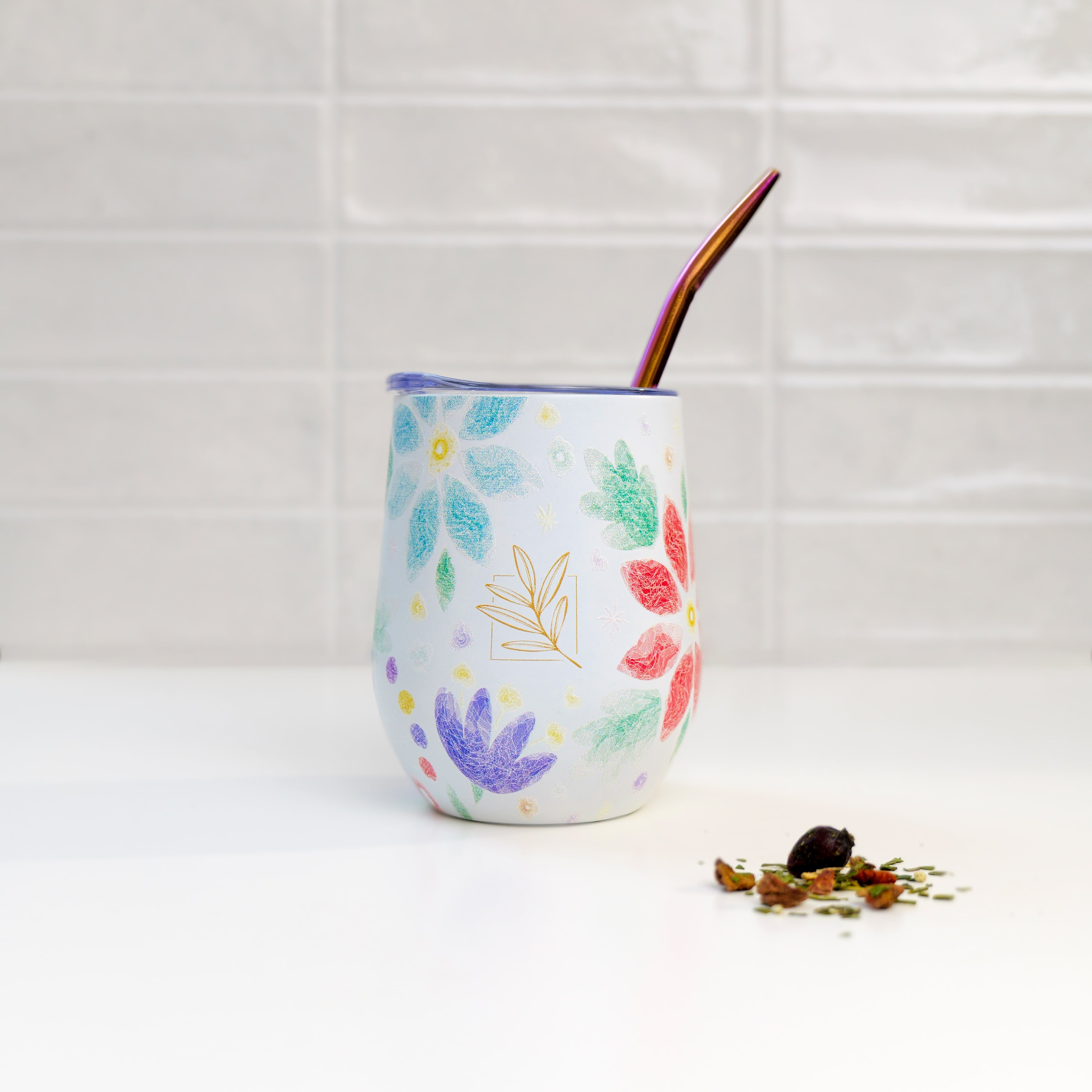 calebasse maté isotherme - tasse maté floral 35 cl