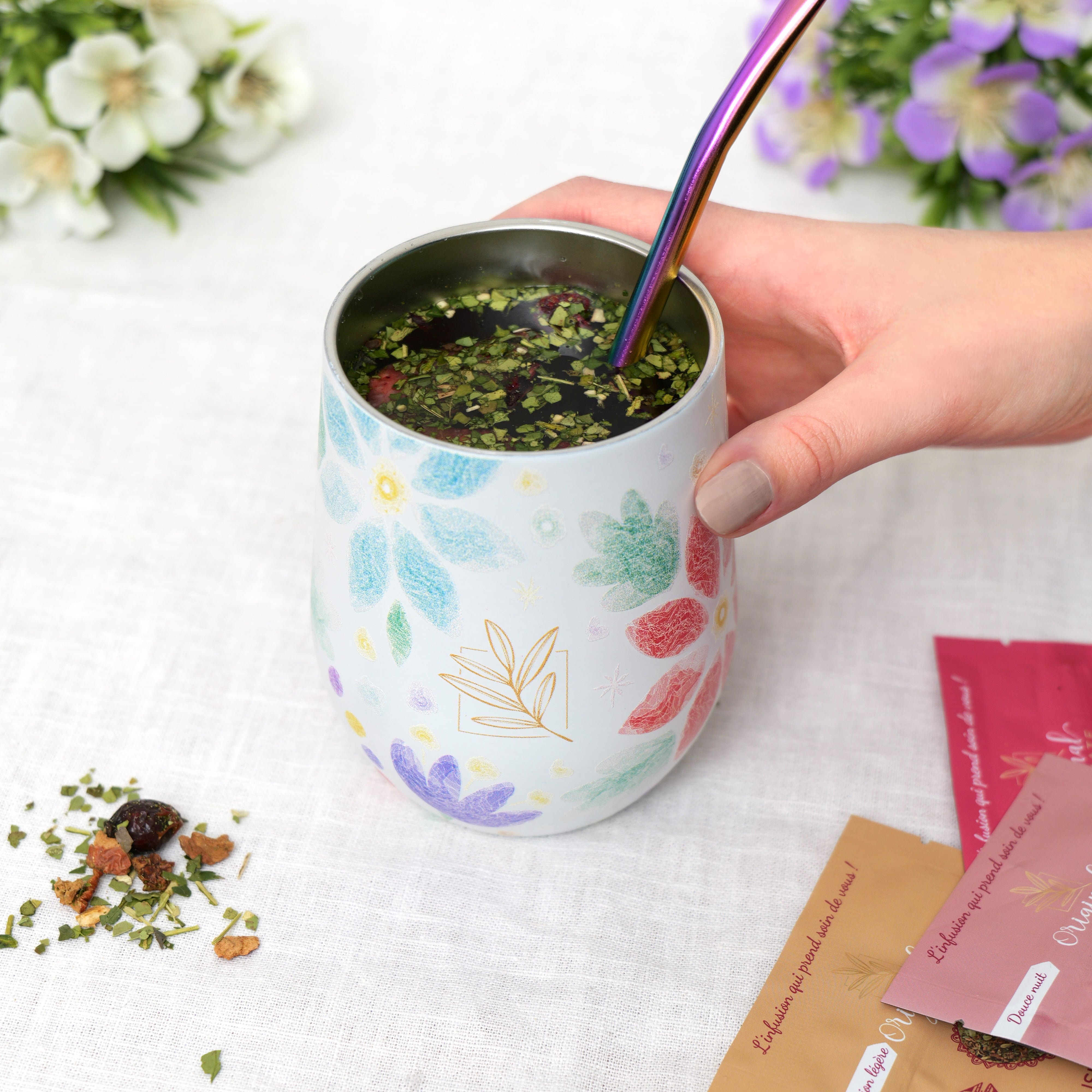 calebasse maté isotherme - tasse maté floral 35 cl