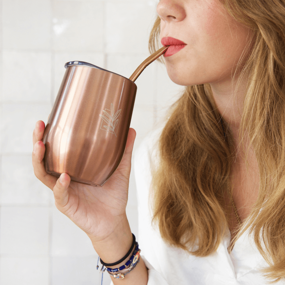 Calebasse à maté isotherme rose cuivré en acier inoxydable - Tasse design 35cl