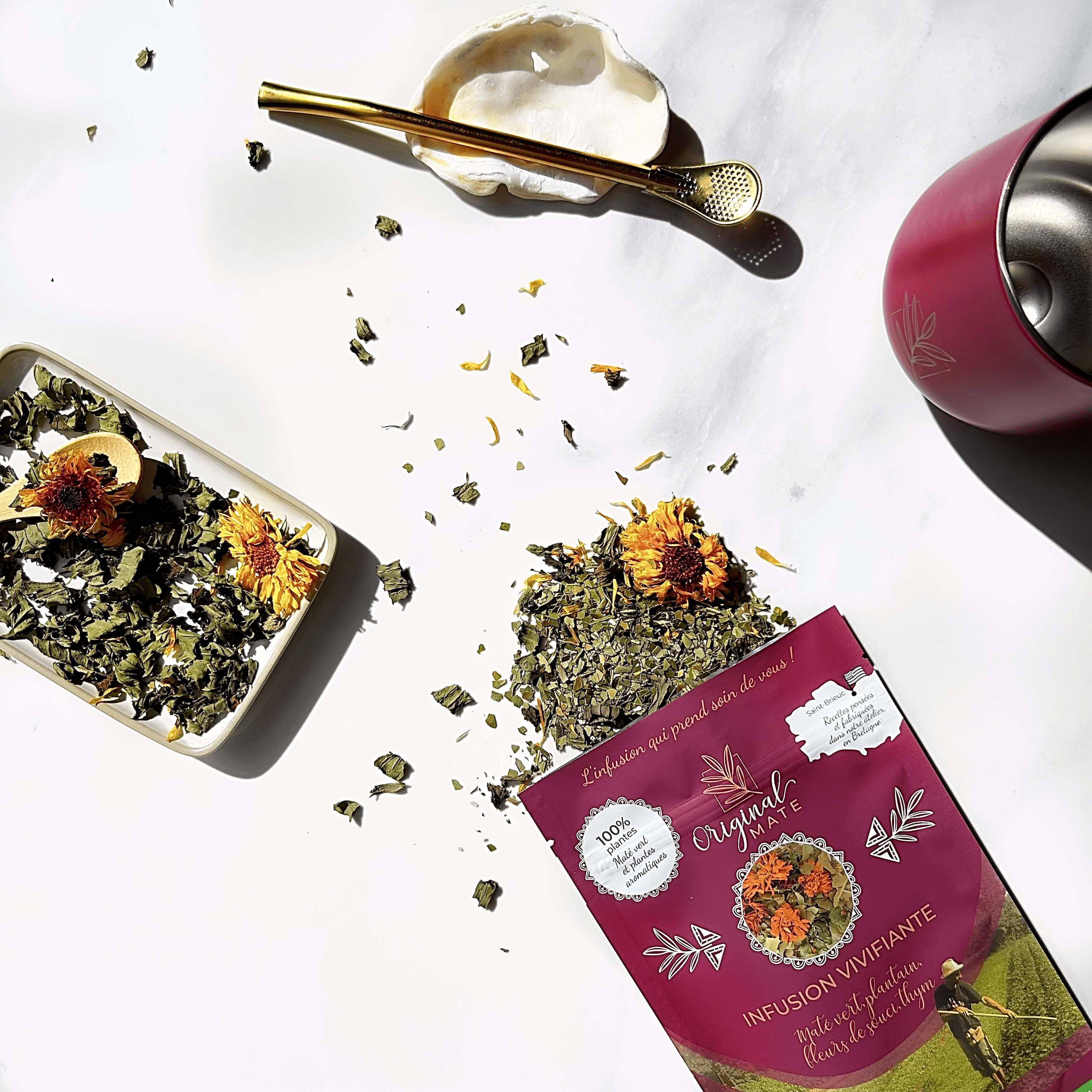 Sachet de maté BIO vivifiante, thym, plantainOriginal Mate - infusion 50g - infusion bien être bretonne