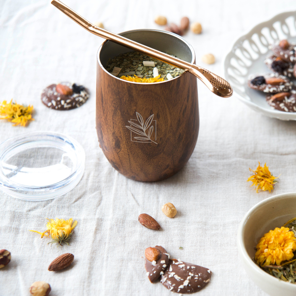 Calebasse à maté isotherme effet bois en acier inoxydable - Tasse design 35cl