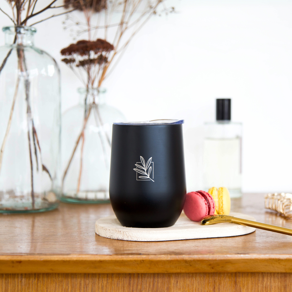 Calebasse à maté isotherme noire en acier inoxydable 35cl - Tasse à maté avec couvercle