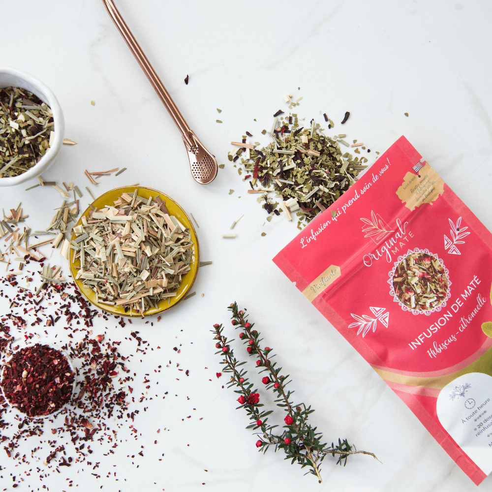 Sachet de maté bio Hibiscus et Citronnelle Original Mate - Infusion 70g - boisson bien-être