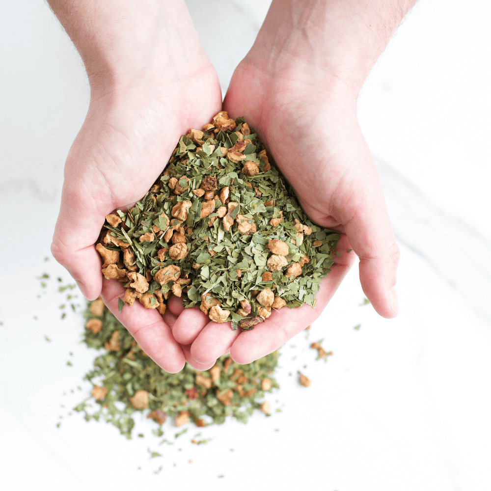 Mélange yerba maté vert avec morceaux de pomme et arômes naturels de caramel bio